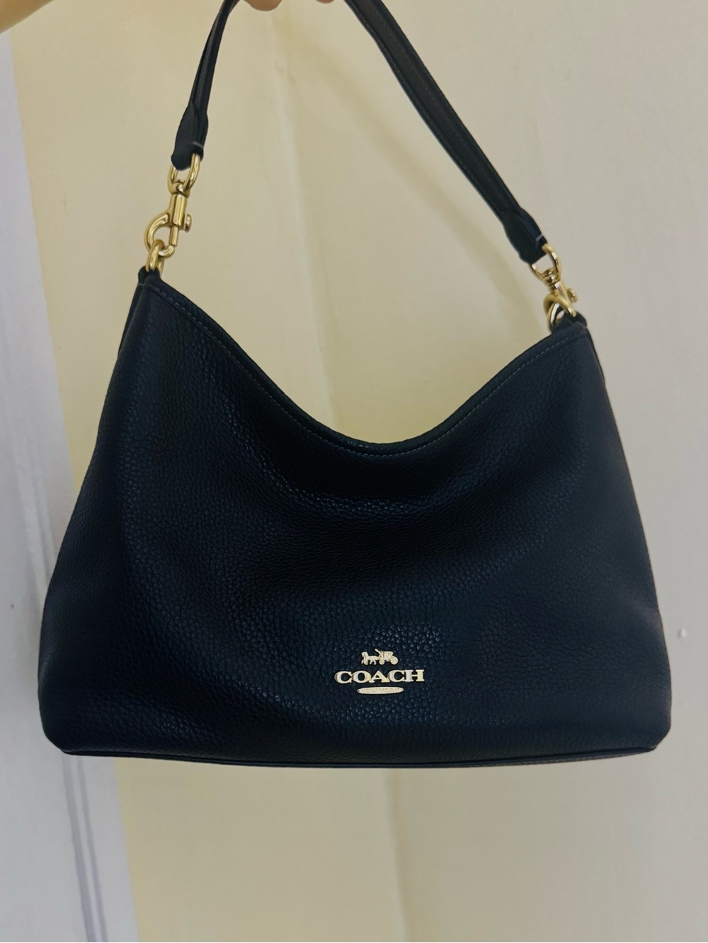 Coach Laurel Black Pebbled Leather Shoulder Bag with Gold Hardware